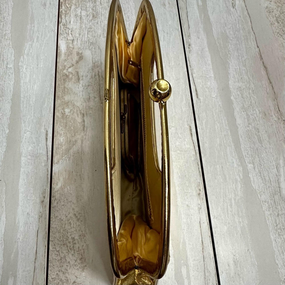 Glamorous Gold Leather Framed Kiss-lock 1940s Evening Party Old Hollywood Style - Picture 14 of 14